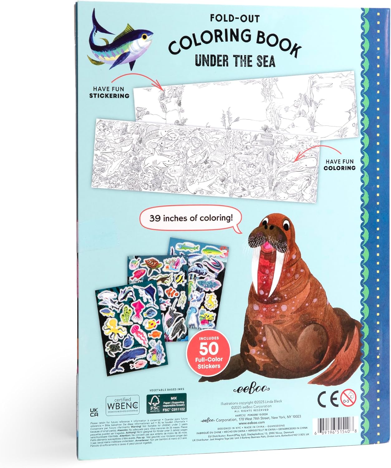 Villem EEBOO Under the Sea kokkuvoldutav värviraamat + 50 kleepsu EEBOO