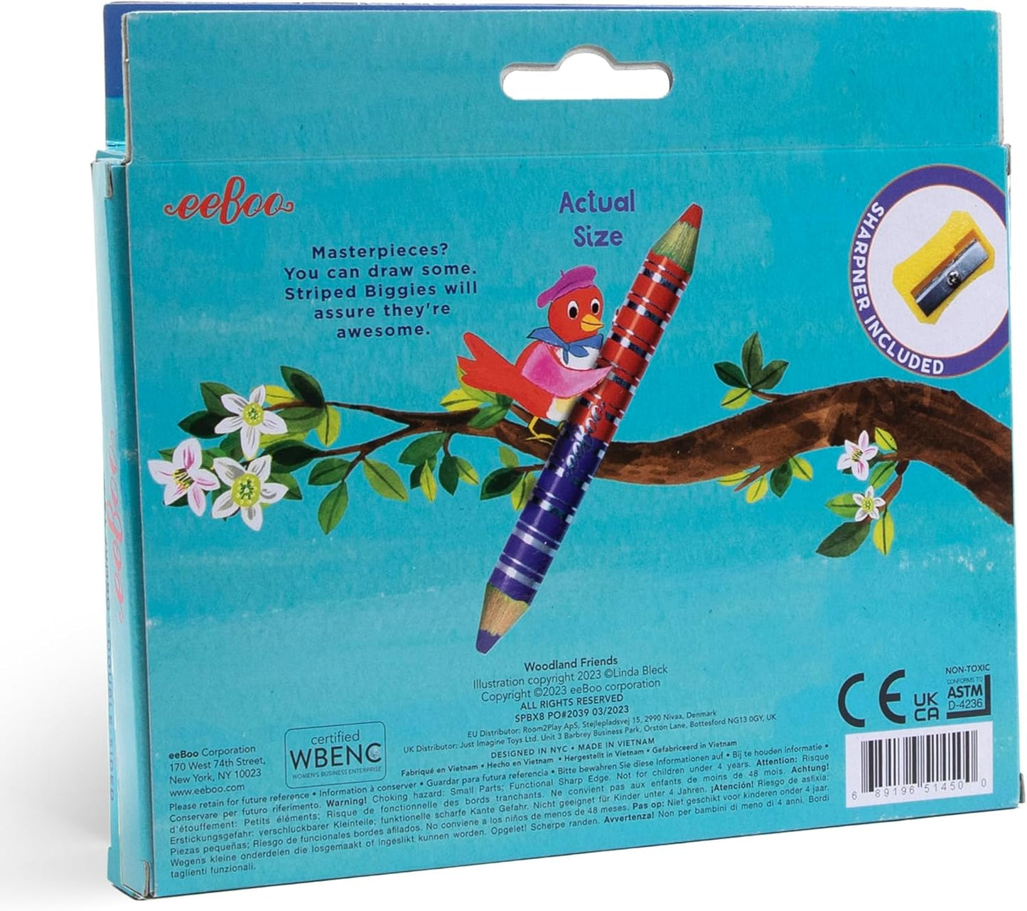 Villem EEBOO Woodland Friends kahepoolsete värvipliiatsite komplekt 12 tk + teritaja EEBOO