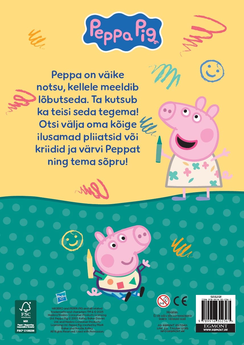 Villem Põrsas Peppa. Värvimisraamat kleepsudega. Naeratused ja naerukihin EGMONT
