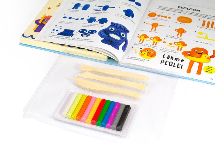 Villem Voolime plastiliinist kujukesi. Raamat, plastiliin ja töövahendid Koolibri