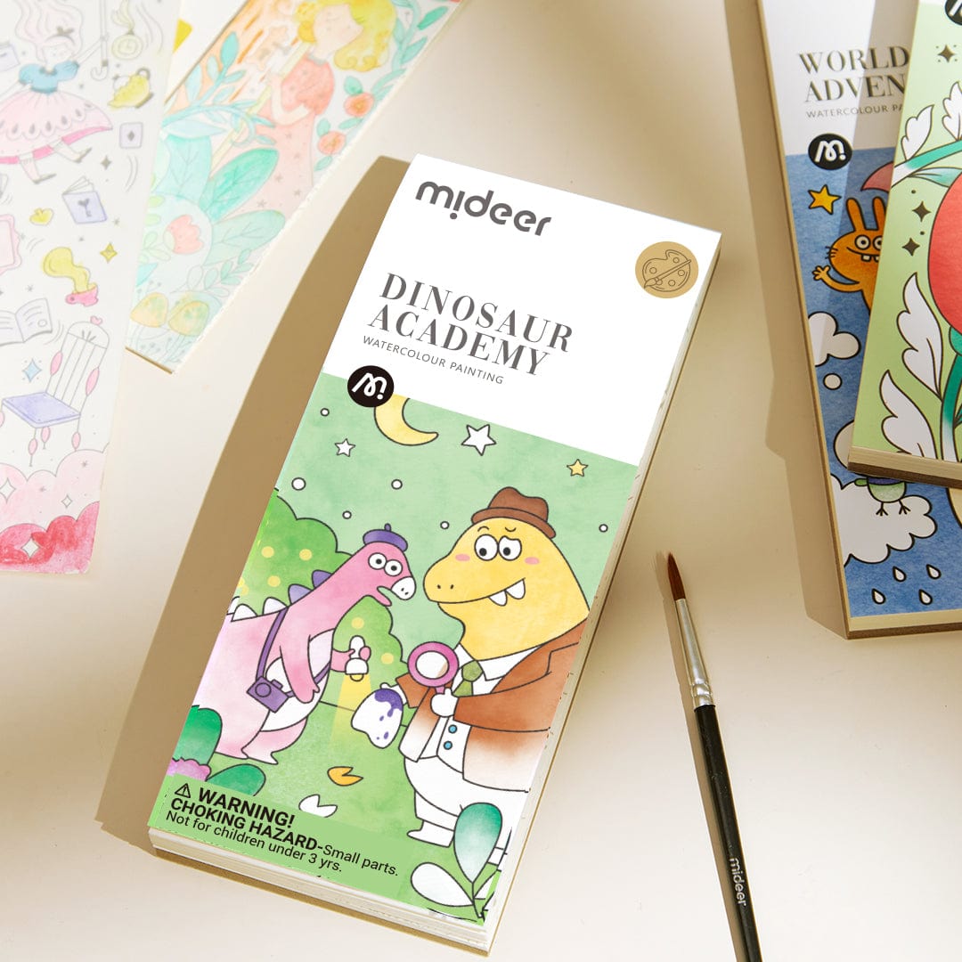Villem Spalvinimo akvarele knygelė Dinozaurų akademija Mideer