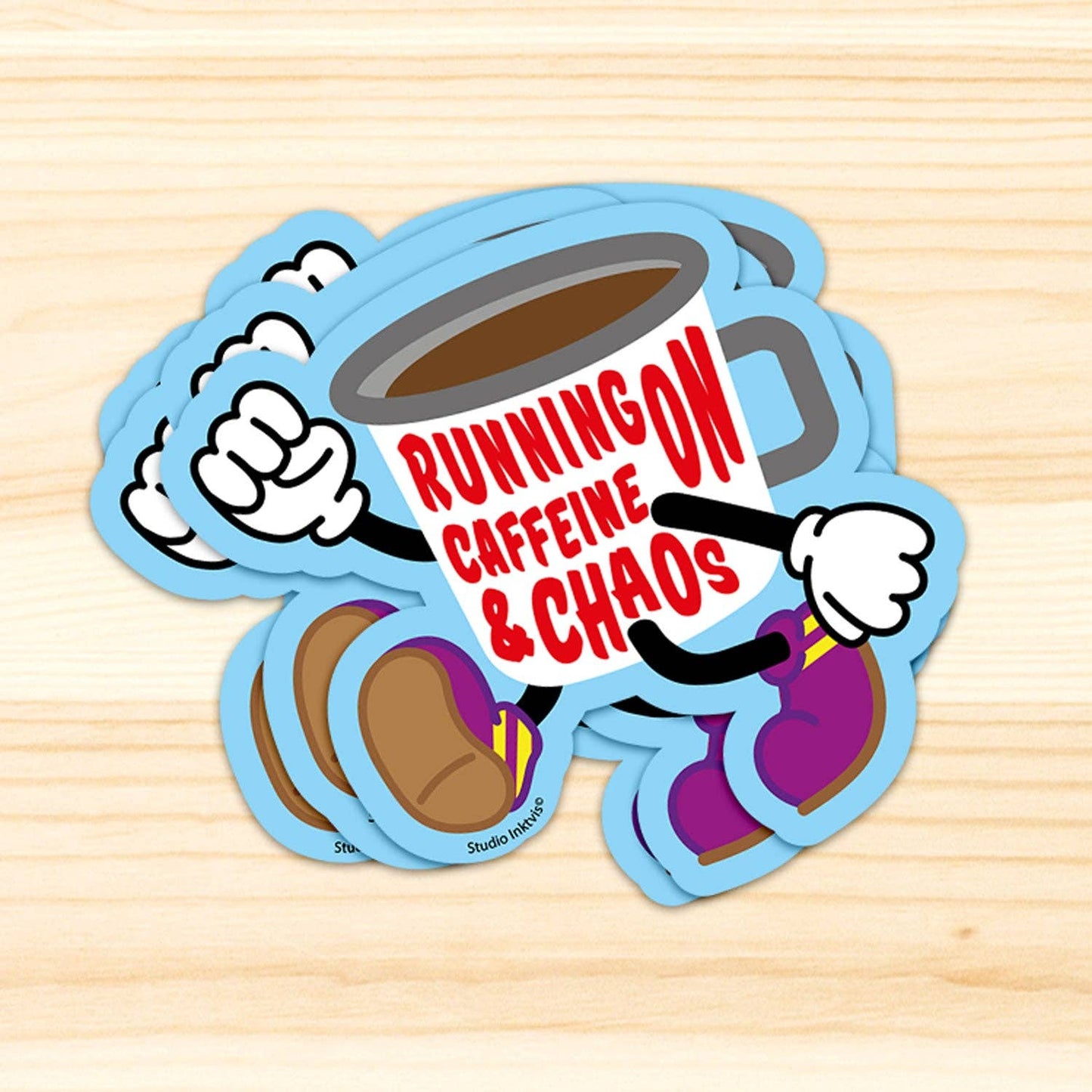 Villem Sticker Running on Caffeine and Chaos coffee Studio Inktvis