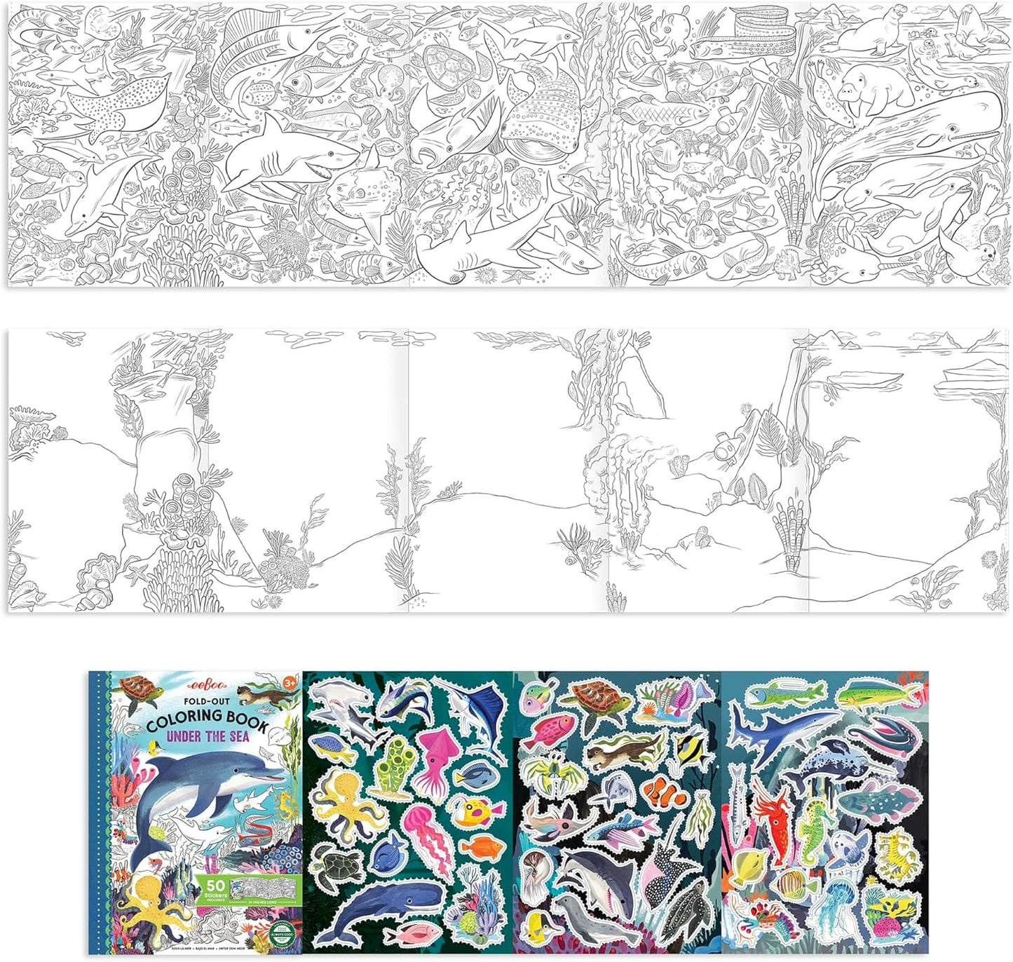 Villem EEBOO Under the Sea kokkuvoldutav värviraamat + 50 kleepsu EEBOO