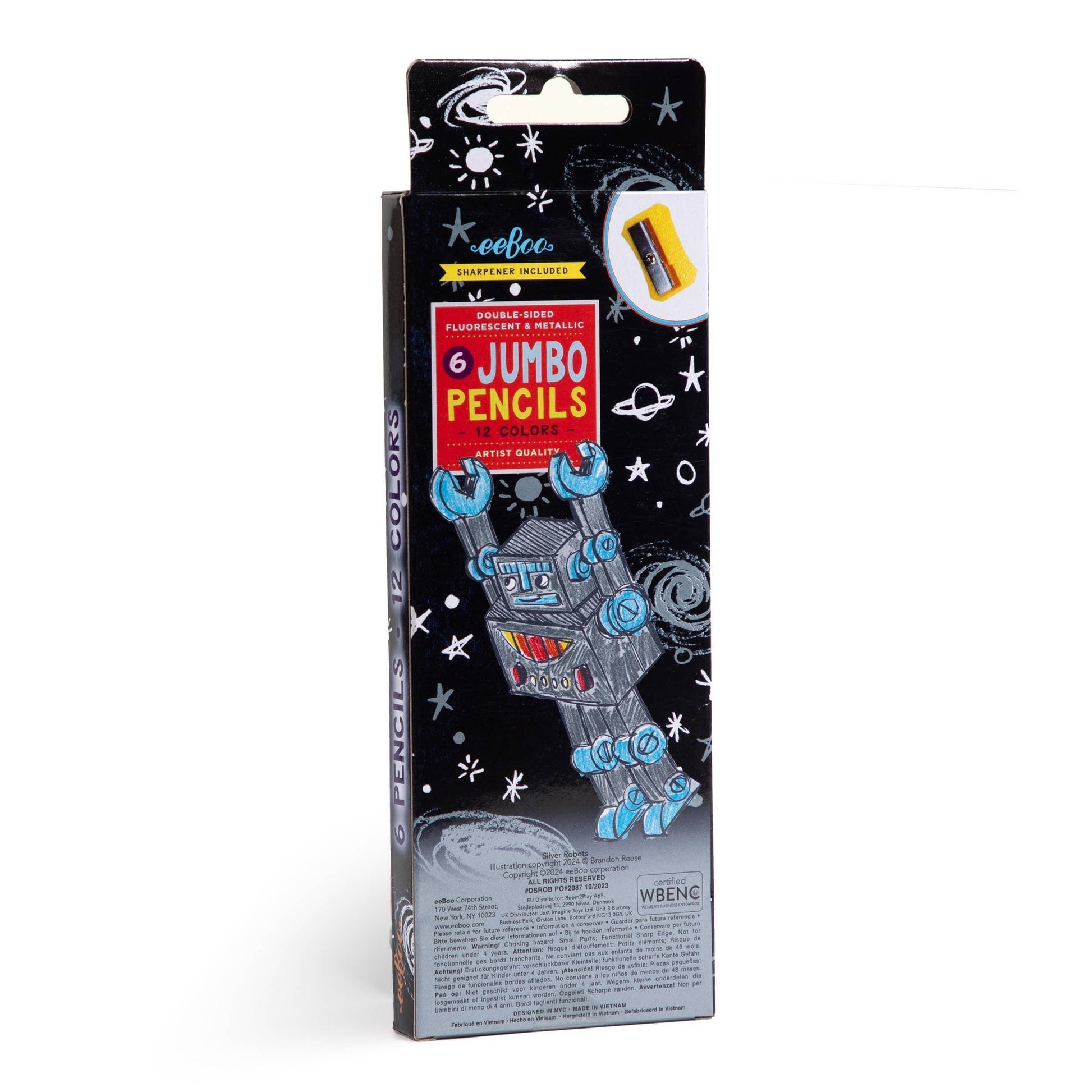 Villem Silver Robot 6 Jumbo Double-Sided Special Pencils eeBoo