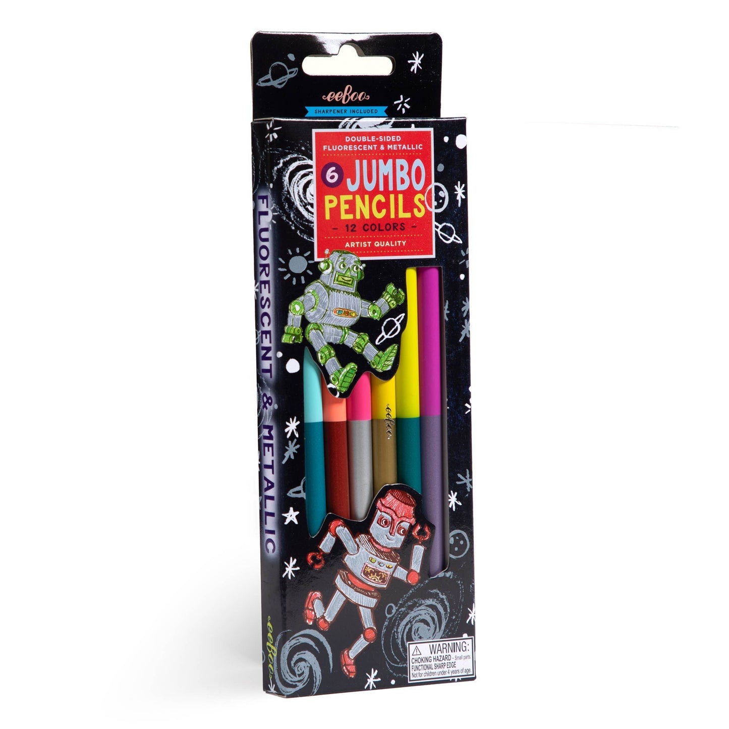 Villem Silver Robot 6 Jumbo Double-Sided Special Pencils eeBoo