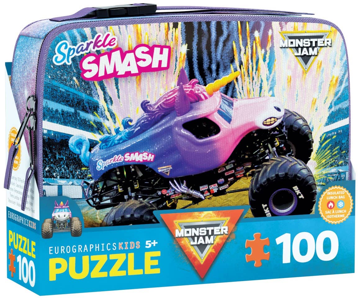 Villem Sparkle Smash Monster Jam pusle 100 tk+ termolõunakott Eurographics Puzzles Europe