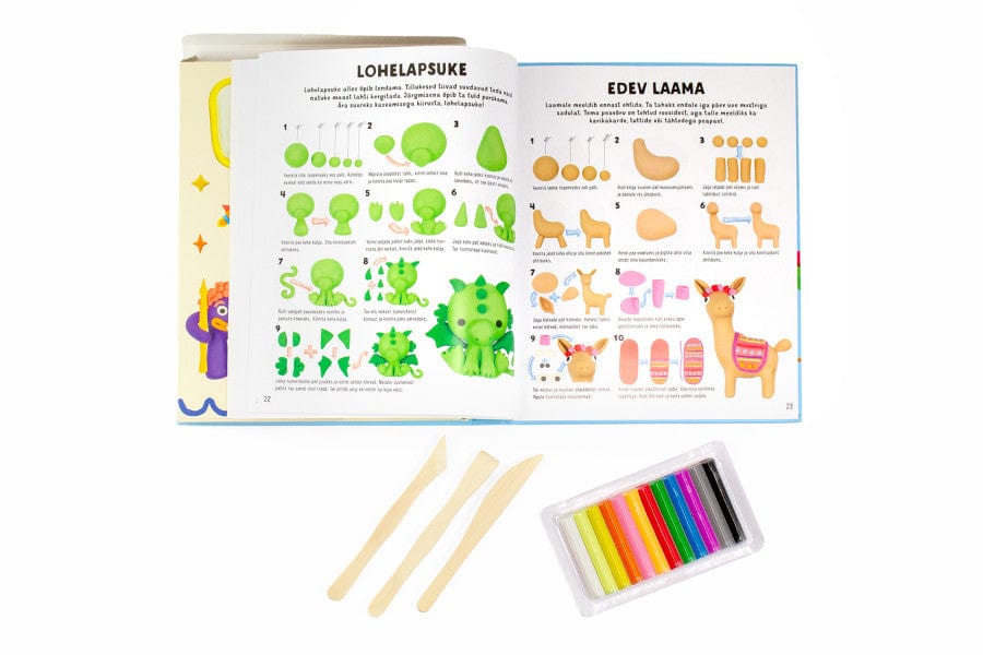 Villem Voolime plastiliinist kujukesi. Raamat, plastiliin ja töövahendid Koolibri