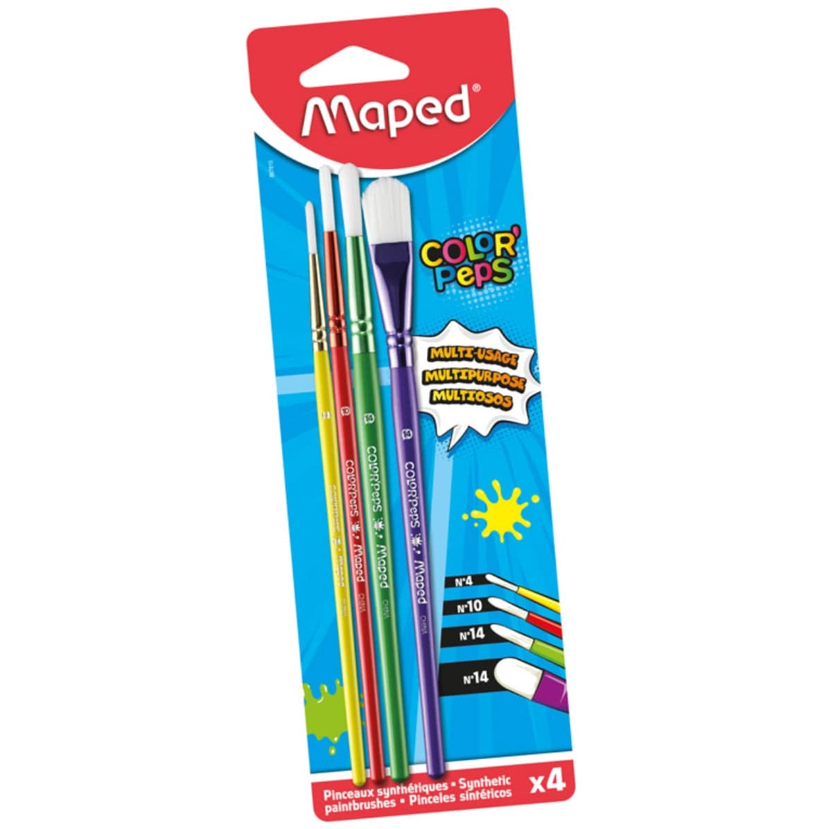 Villem MAPED ColorPeps sünteetiline ümar pintslitekomplekt 04+10+14+lapik 14 4tk Maped