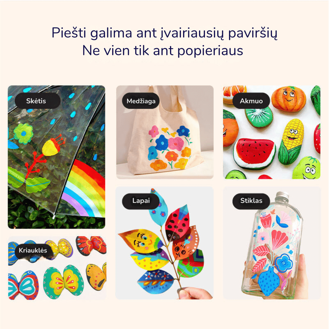 Villem Akriliniai markeriai flomasteriai minkštu antgaliu - 12 spalvų Mideer