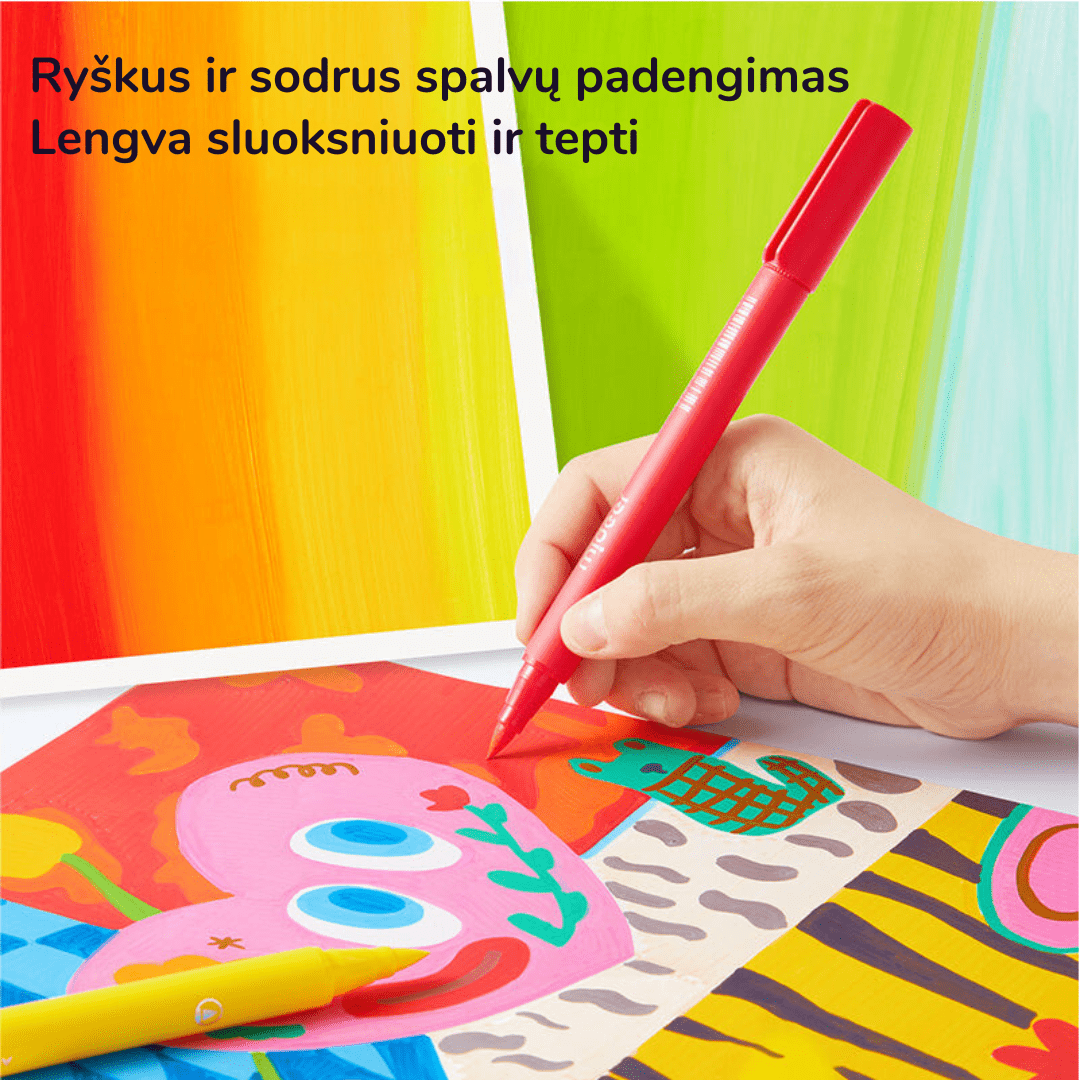 Villem Akriliniai markeriai flomasteriai minkštu antgaliu - 12 spalvų Mideer