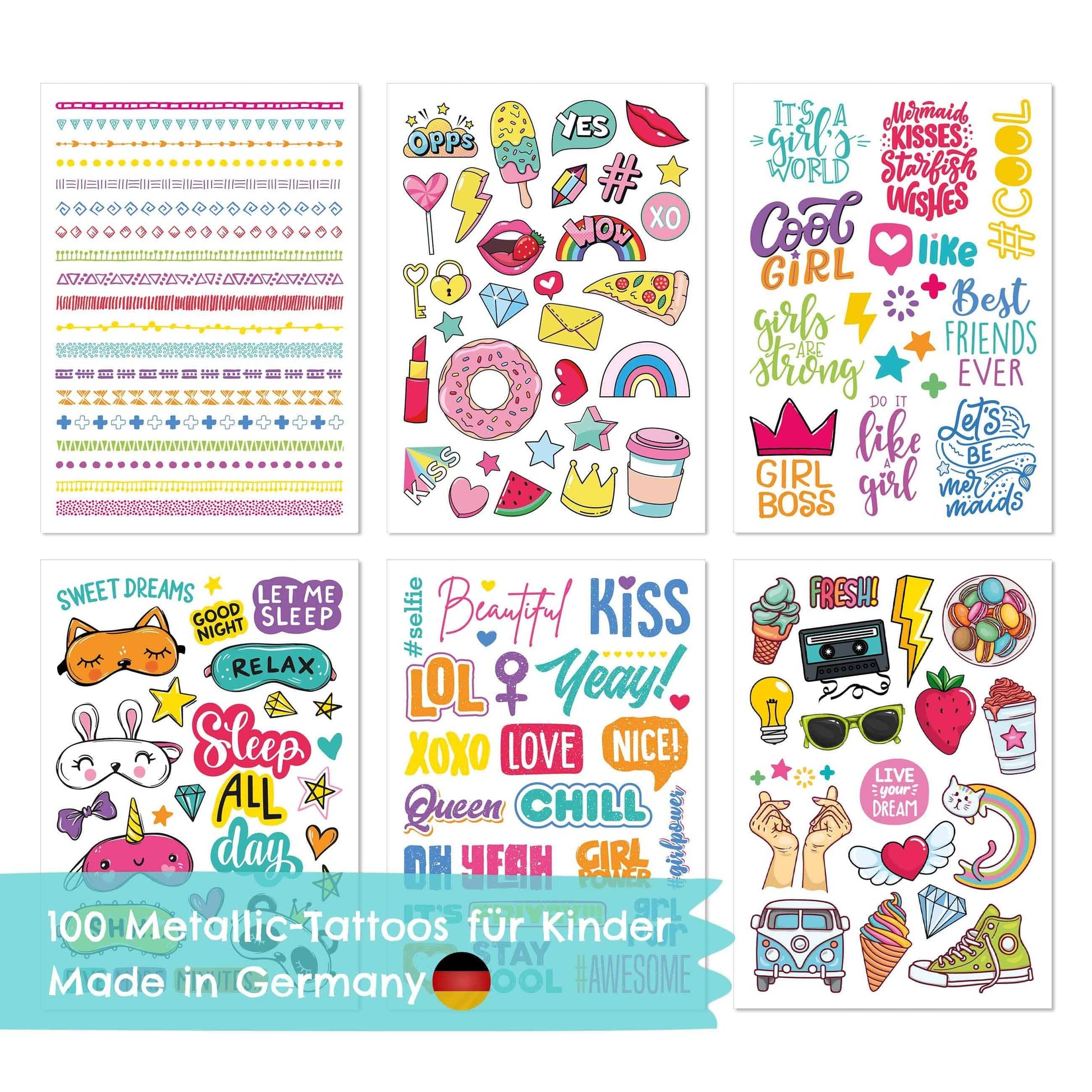 Villem 100 metallik ajutist tätoveeringut – pop art Papierdrachen