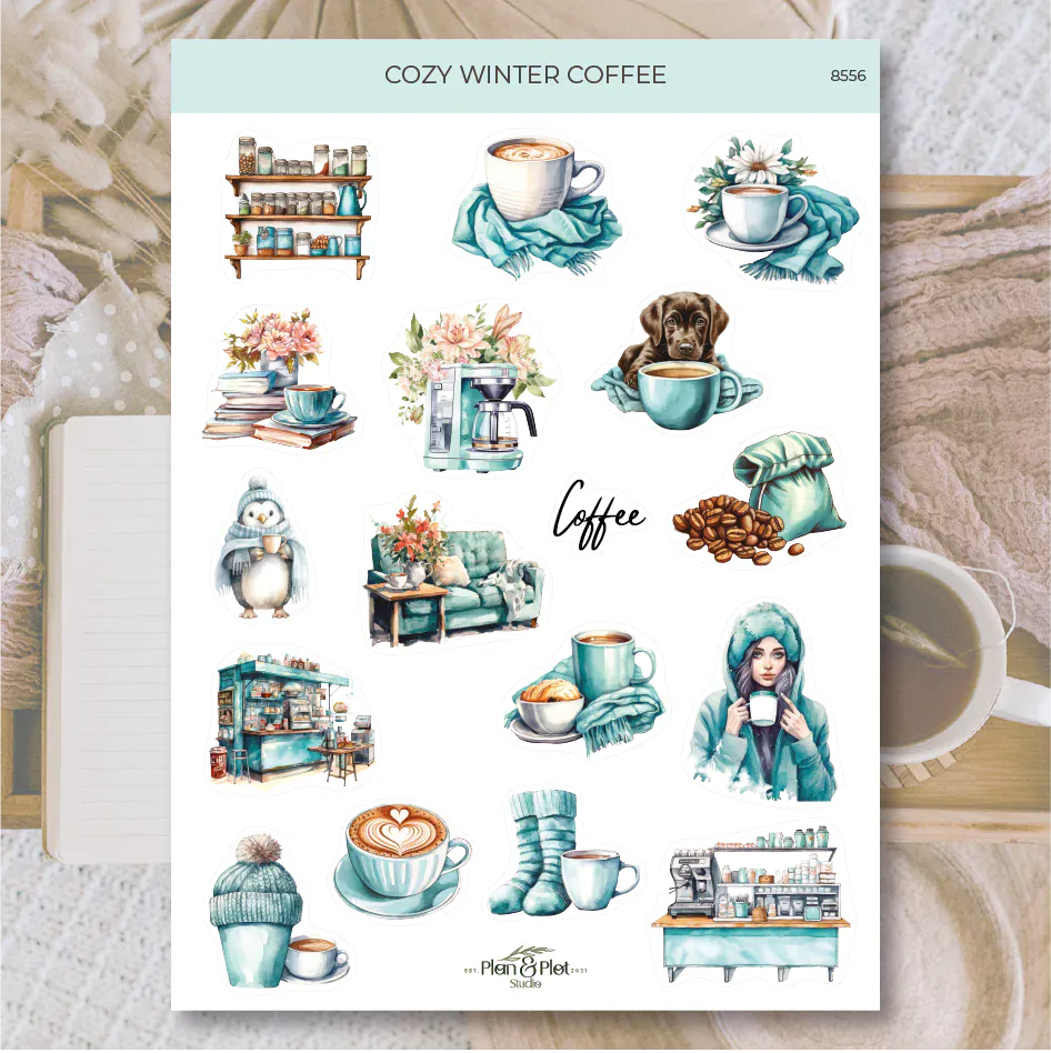 Villem Kleebised: Cozy Winter Coffee | läbipaistev matt vinüül Plan & Plot Studio