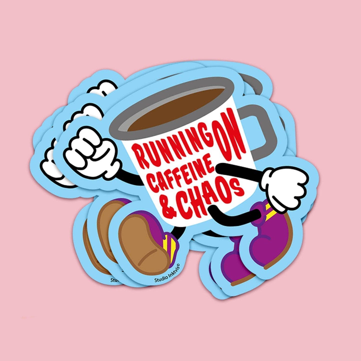 Villem Sticker Running on Caffeine and Chaos coffee Studio Inktvis