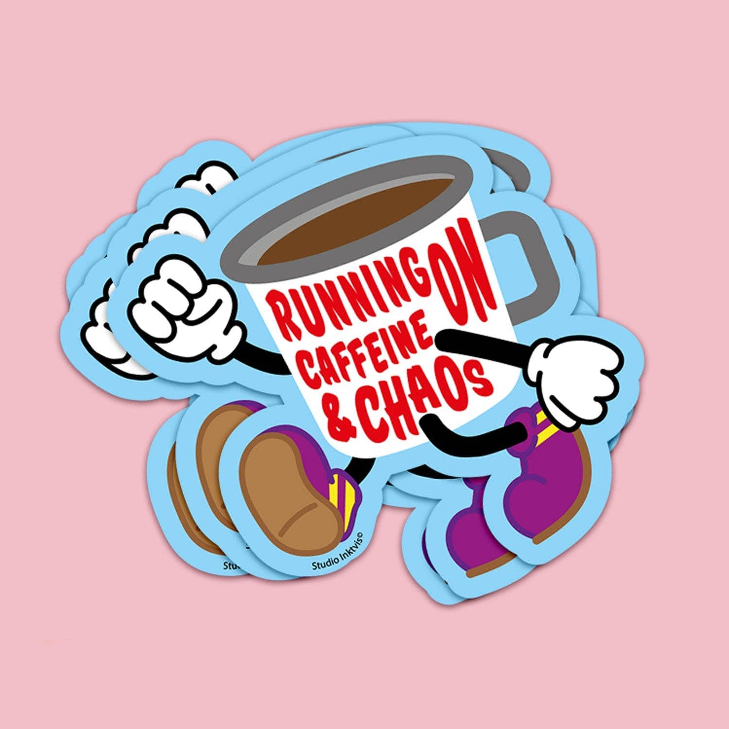 Villem Sticker Running on Caffeine and Chaos coffee Studio Inktvis