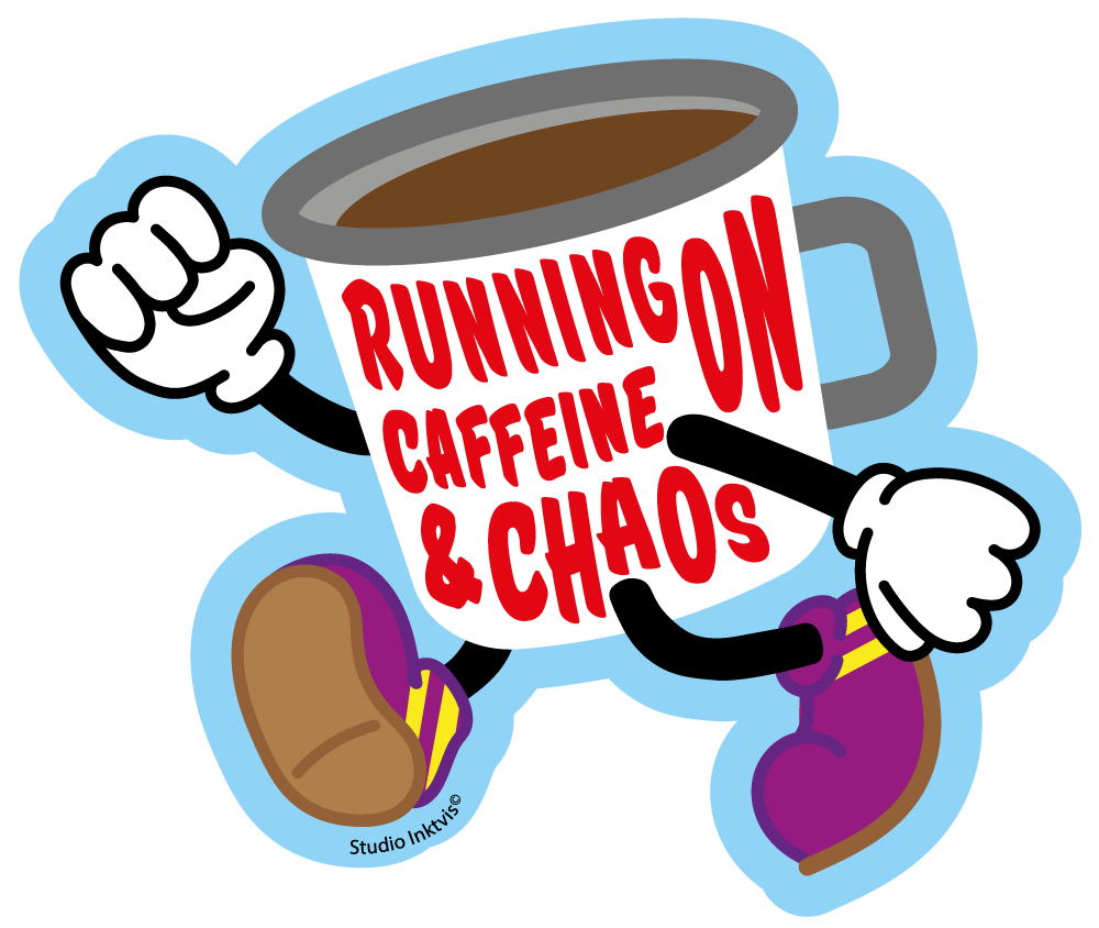Villem Sticker Running on Caffeine and Chaos coffee Studio Inktvis