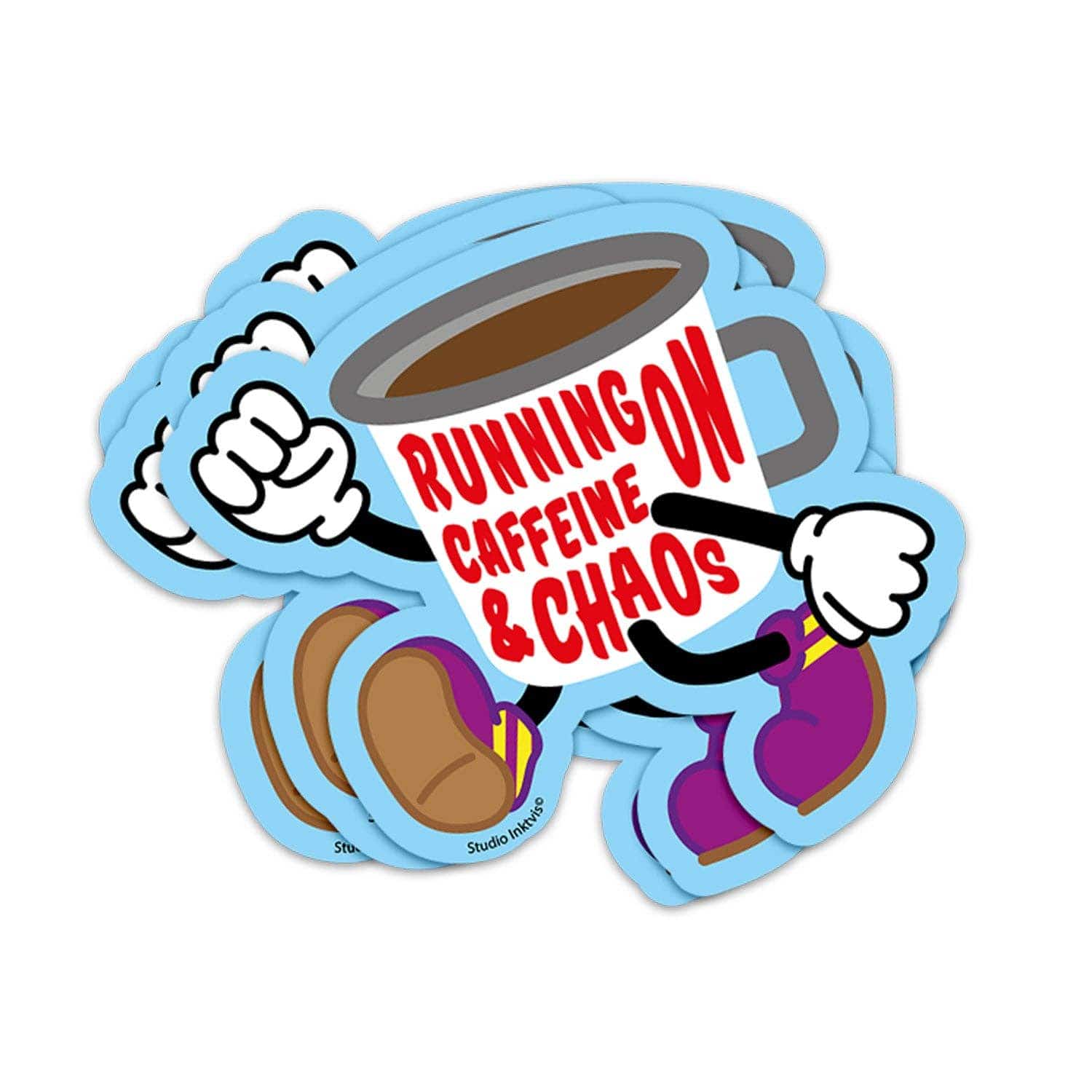 Villem Sticker Running on Caffeine and Chaos coffee Studio Inktvis