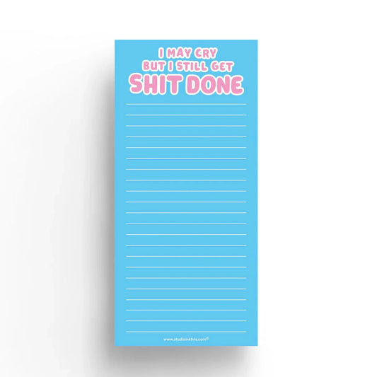Villem To do list märkmepaber 10×21 cm - “I May Cry but I Still Get Shit Done” Studio Inktvis